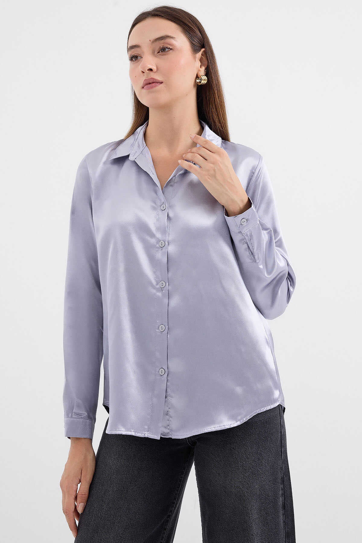 Big Dart Women's Gray Lightly Flowing Satin Shirt | Big Dart In Lebanon