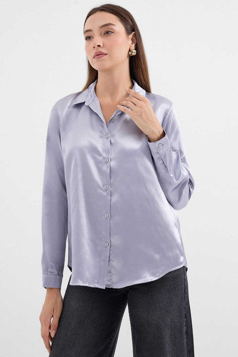 Big Dart Women's Gray Lightly Flowing Satin Shirt | Big Dart In Lebanon