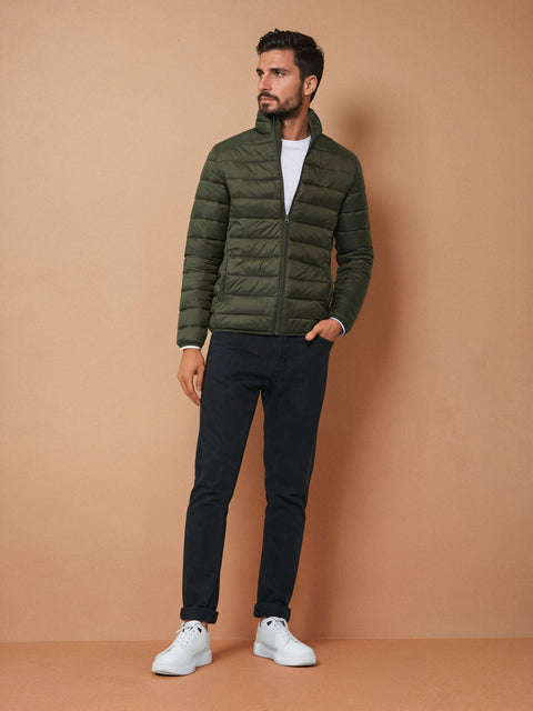 Sinsay Men's Olive Green Quilted Puffer Stand Up Collar Jacket|Sinsay In Lebanon