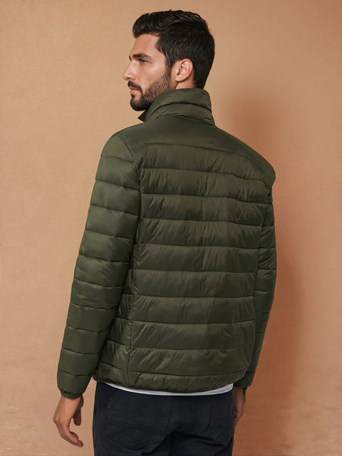 Sinsay Men's Olive Green Quilted Puffer Stand Up Collar Jacket|Sinsay In Lebanon