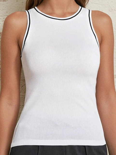 Sinsay Women's White Ribbed Sleeveless Crew Neck Top|Sinsay In Lebanon