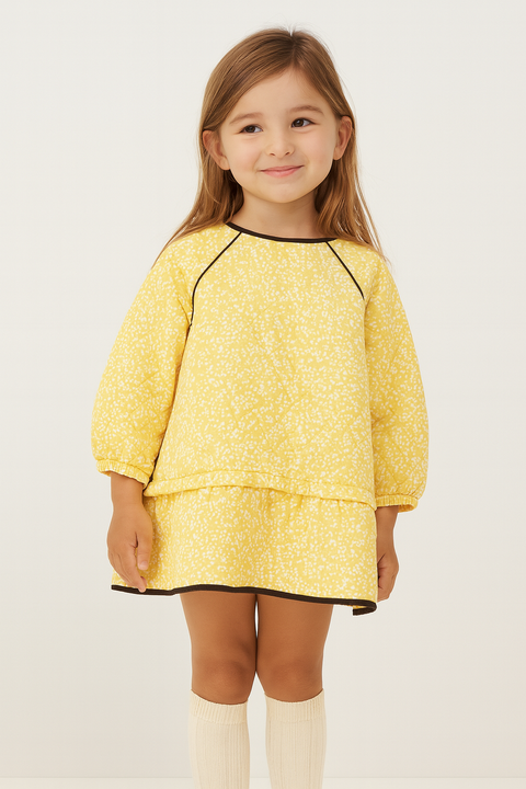 POMPdeLUX Girl's Dusty Yellow  Quilted Short Sleeve Blouse | POMPdeLUX in Lebanon