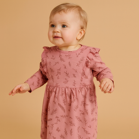Sinsay Fox & Bunny Baby Girl's Dusty Rose Ruffle Details Dress | Reserved In Lebanon
