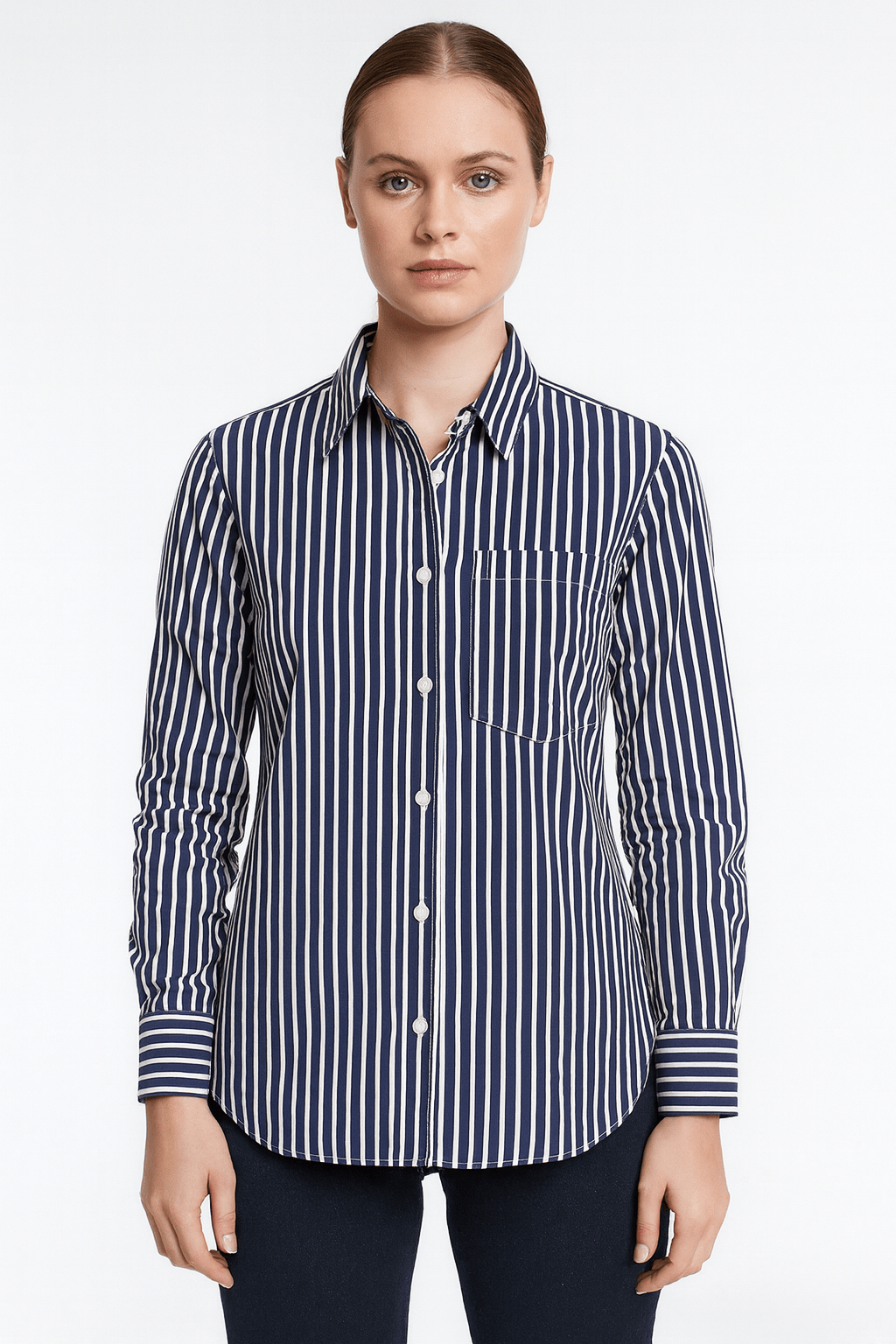 Forever 21 Women's Navy & White Striped Pocket Chest Shirt | Forever 21 In Lebanon
