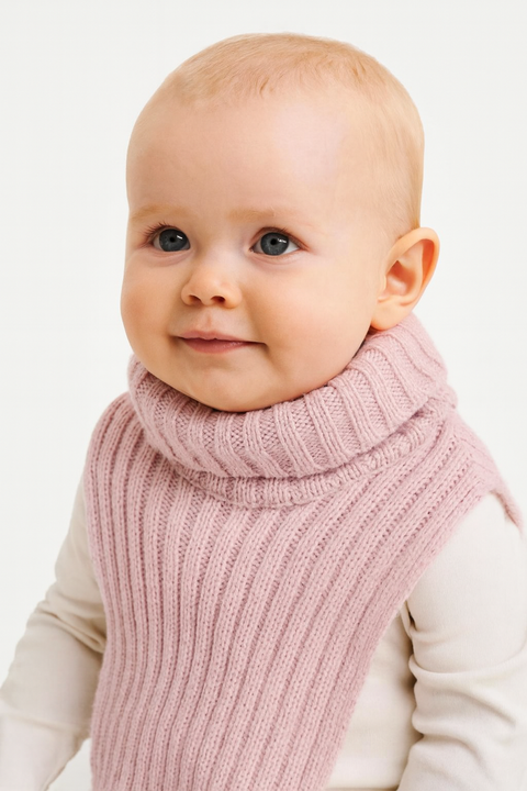 Reserved Baby Girl's Light Pink Turtle Neck Knitted Scarf | Reserved In Lebanon