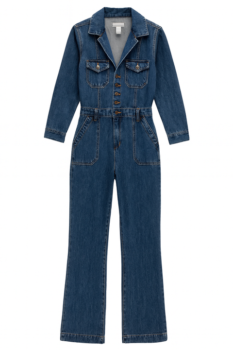 Forever 21 Women's Dark Blue Long Sleeve Denim Jumpsuit | Forever 21 In Lebanon