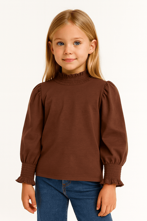 POMPdeLUX Girl's Dark Purple Victoria Long Sleeve Blouse | POMPdeLUX in Lebanon