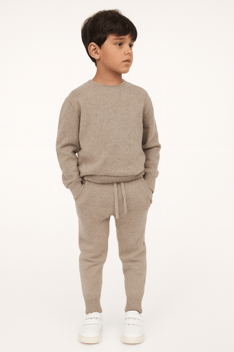POMPdeLUX Boy's Beige Gro Knit  Sweatpants |POMPdeLUX in Lebanon