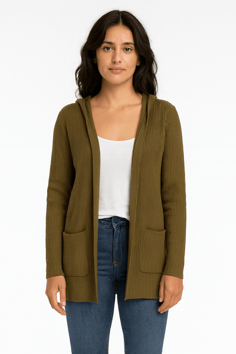 Rebel Women's Dark Olive Long Hooded Cardigan With 2 Pockets | Rebel In Lebanon