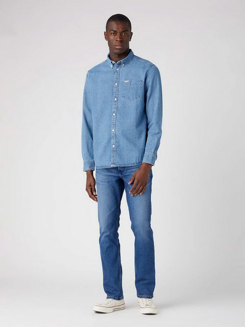 Wrangler Men's Icon Mid Stone Ls 1 Pocket Button Down Shirt |Wrangler In Lebanon