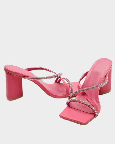 Faith Women's Pink Henely Embellished Trim Block Heel Mule UX69B SE59 shoes26 shr