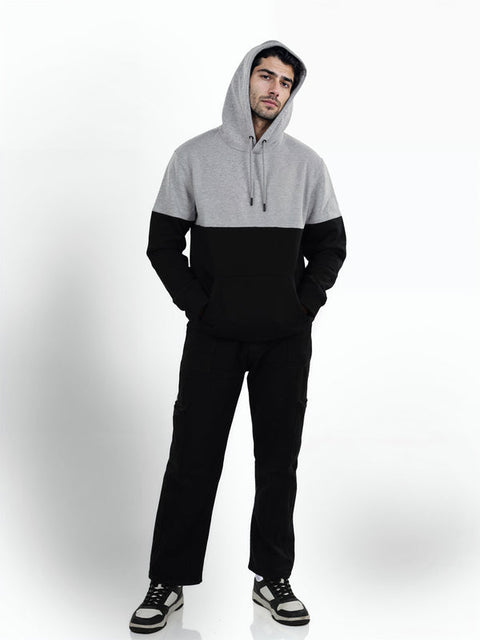 Celio Men's Black & Gray Colourblock Regular Fit Cotton Hoodie|Celio In Lebanon