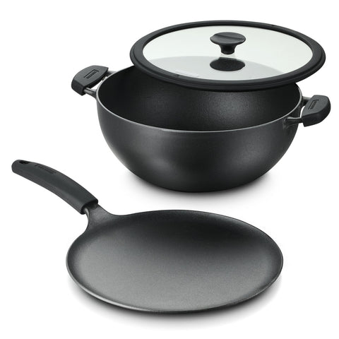 Tramontina 3 Piece Cast Iron 7 Quart Deep Kadai & Flat Tawa Cookware Set | Tramontina In Lebanon