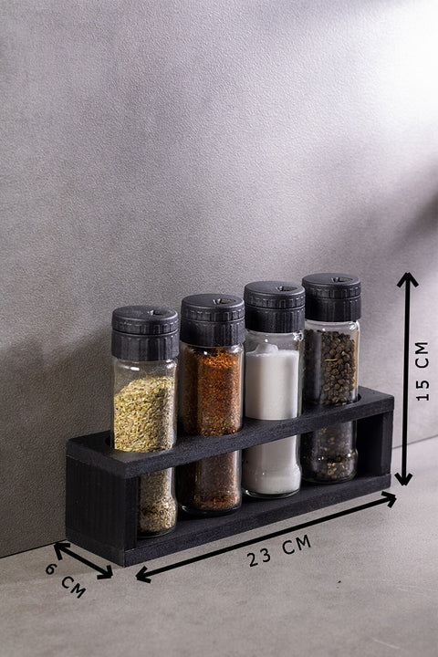 SD Home Salt & Pepper Shaker & Spice Set, 4 Pcs. Black Wooden Stand, 105 Ml Volume, Black Plastic Lid Salt Shaker-05