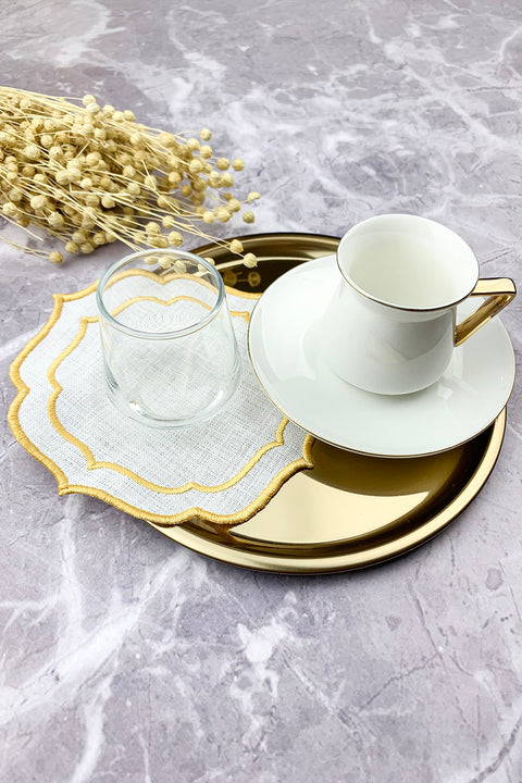 SD Home Gold Double Wrap Embroidered 12 Piece Set Placemat And Cocktail Napkin TR134 shr