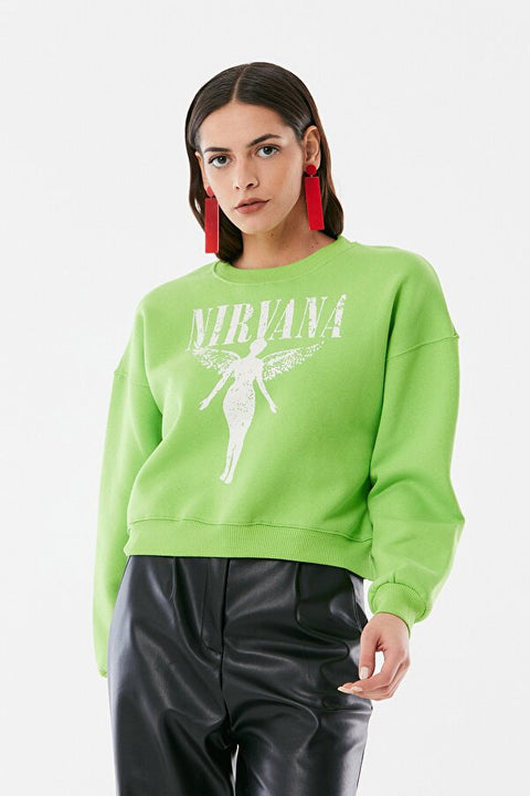 SD Moda  Women's Green Nirvana Printed Sweatshirt 179990(ma30)