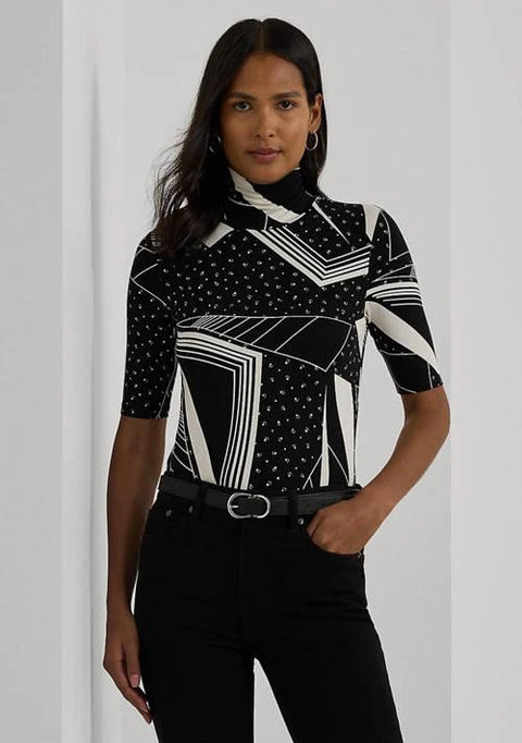 Lauren Ralph Lauren Women's Black Geo-Print Stretch Jersey Turtleneck T-Shirt |  Lauren Ralph Lauren  in Lebanon