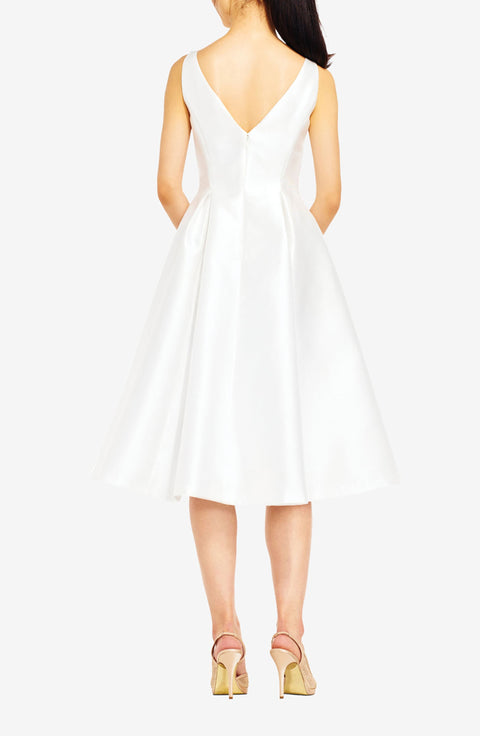 Adrianna Papell Women's White Sleeveless Mikado Fit & Flare Midi Dress|Adrianna Papell In Lebanon
