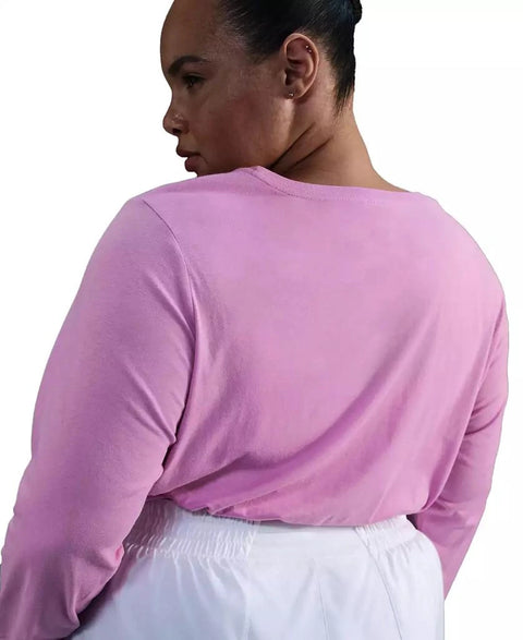 Nike Women's Pink Sportswear Club Plus Size Long-Sleeve Cotton Blouse | Nike In Lebanon