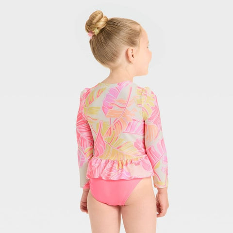 Cat & Jack Girl's Pink Long Sleeve Ruffle Rash Guard Top | Cat & Jack In Lebanon