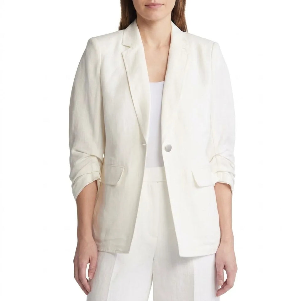 Anne Klein Women's Off-White Linen Three-Quarter-Sleeves Blazer