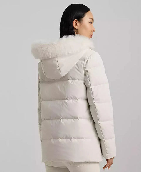 Lauren Ralph Lauren Women's White Faux-fur Hooded Puffer Coat |Lauren Ralph Lauren In Lebanon