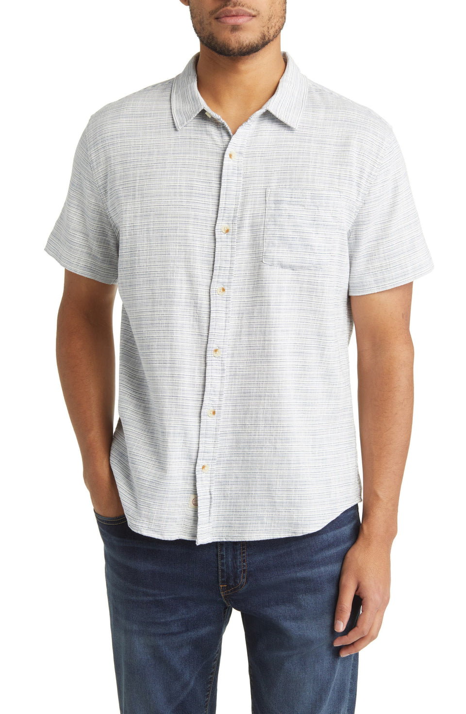Marine Layer Men's Multicolor Stripe Short Sleeve Selvage Button-Up Shirt |Marine Layer In Lebanon