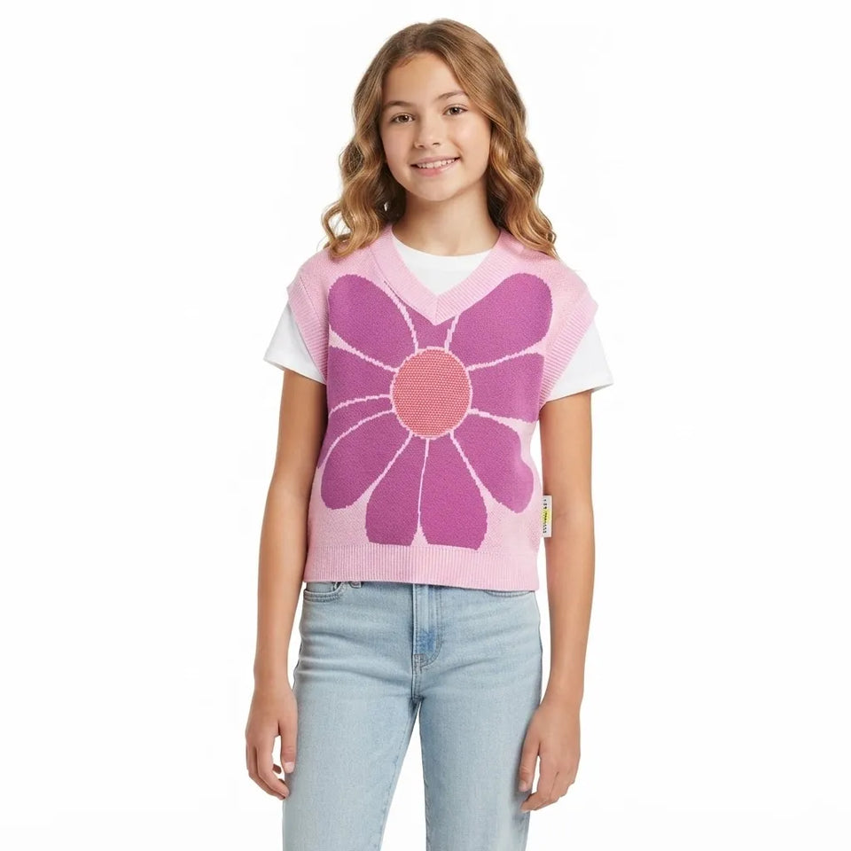 Epic Thread Girl's Light Purple Floral Knit Sleeveless Sweater