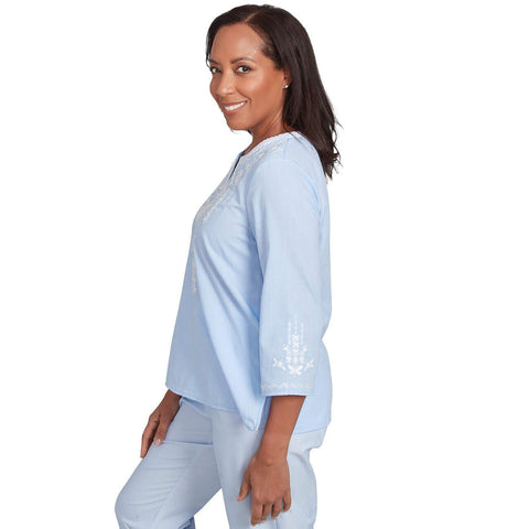 Alfred Dunner Women's Sky Blue Embroidered Blouse | Alfred Dunner In Lebanon