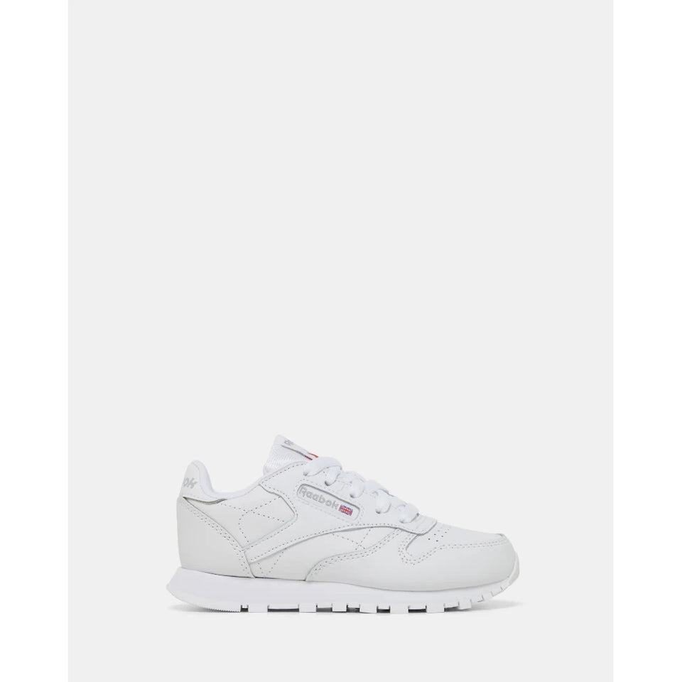 A classic Reebok sneaker in white, shown from the side against a light gray background.