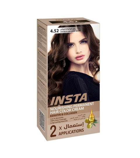 Insta Hair Coloring Cream Keratin & Collagen 4.52 Chocolate Mahogany Brown  110ml