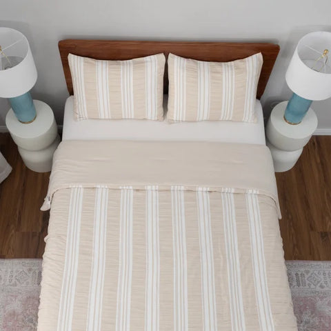 Berkshire Life Beige Waffle Striped Queen 3 pcs Comforter Set |Berkshire Collection In Lebanon