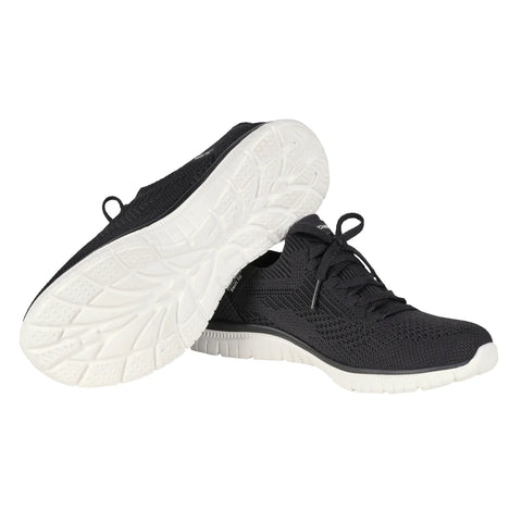 Black sneakers with white soles on a white background