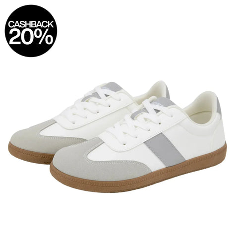 White sneakers with gray accents on a white background