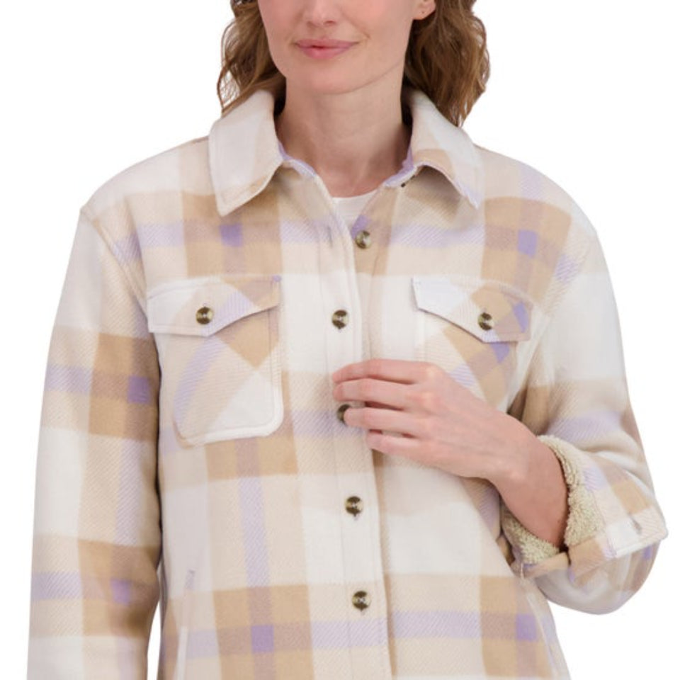 SAGE Collective Women's Multicolor Plaid Fleece Button-Down Overshirt