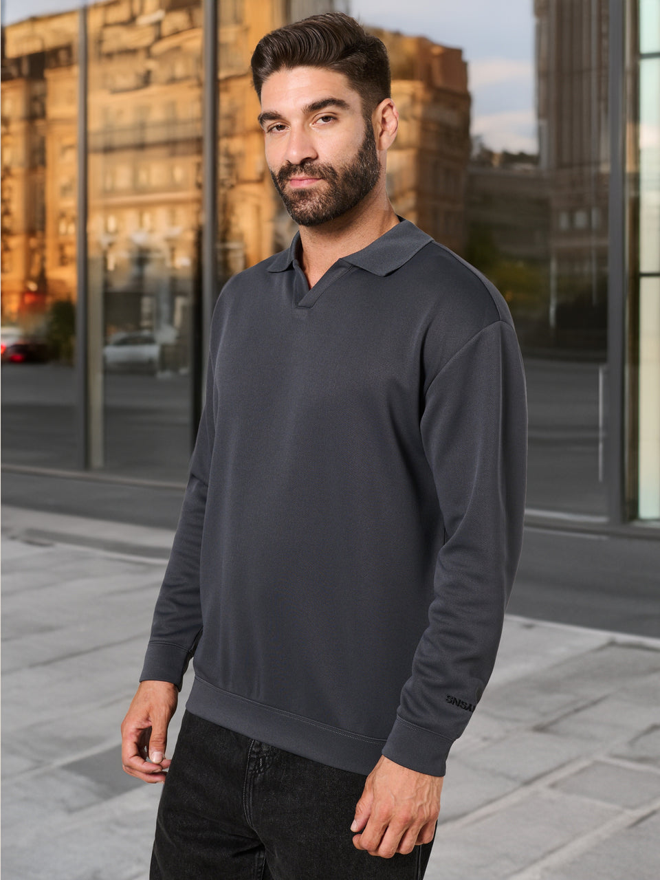 Sinsay Men's Gray Polo Collar Long Sleeve Sweatshirt|Sinsay In Lebanon