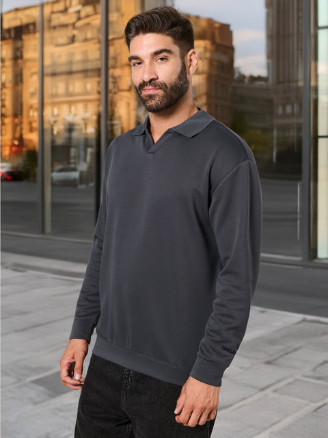 Sinsay Men's Gray Polo Collar Long Sleeve Sweatshirt|Sinsay In Lebanon