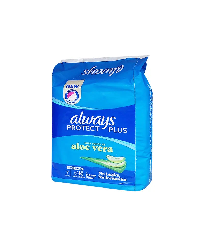 Always Protect Plus With Touch Of Aloe Vera Maxi Thick Extra Long 7 Pads| Always In Lebanon