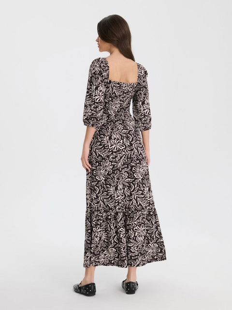 Sinsay Women's Black Floral 2/3 Sleeve Midi Dress | Sinsay In Lebanon