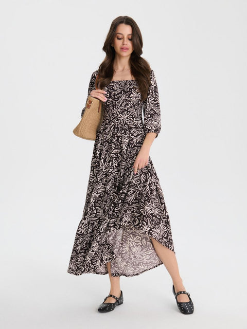 Sinsay Women's Black Floral 2/3 Sleeve Midi Dress | Sinsay In Lebanon