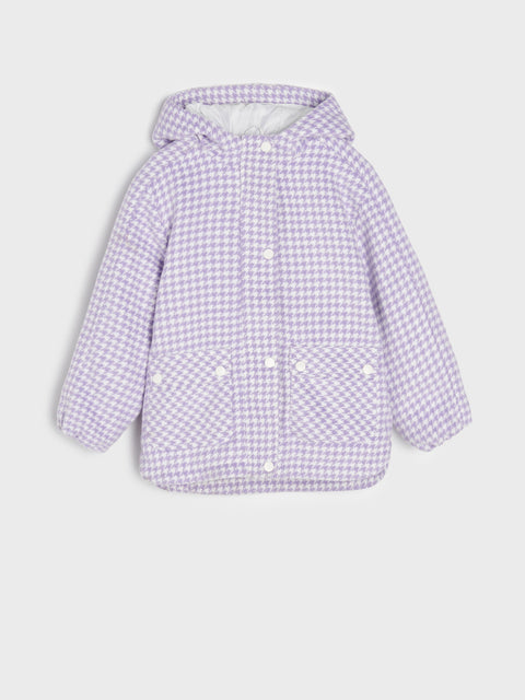 Sinsay Girl's White & Purple Houndstooth Pattern Hooded Coat | Sinsay In Lebanon