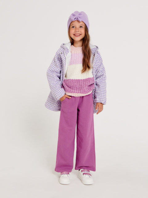 Sinsay Girl's White & Purple Houndstooth Pattern Hooded Coat | Sinsay In Lebanon