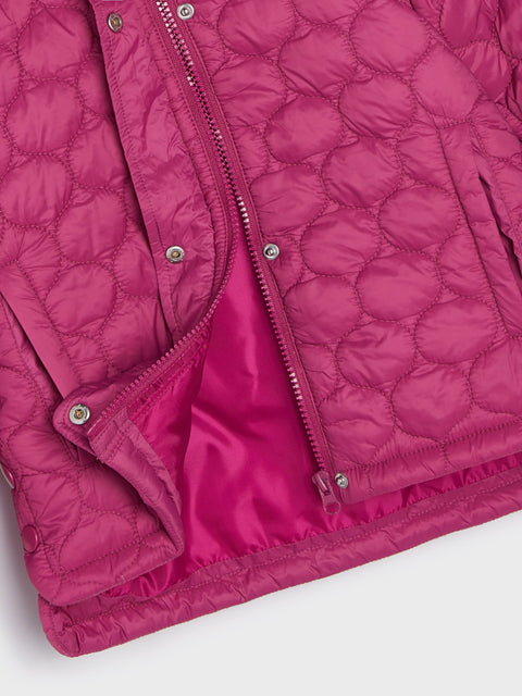 Close-up of a pink quilted jacket on a white background