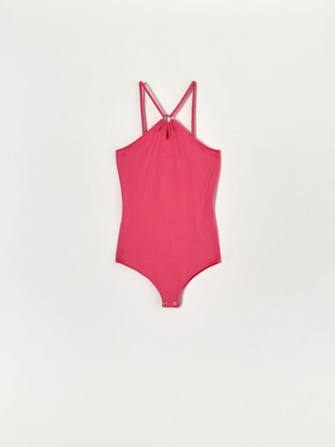 Sinsay Women's Hot Pink Strappy Ruching & Decorative Ring Bodysuit | Sinsay In Lebanon