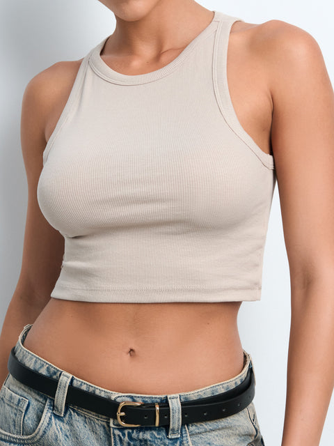 Sinsay Women's Beige Rib Knit Crop Top | Sinsay In Lebanon