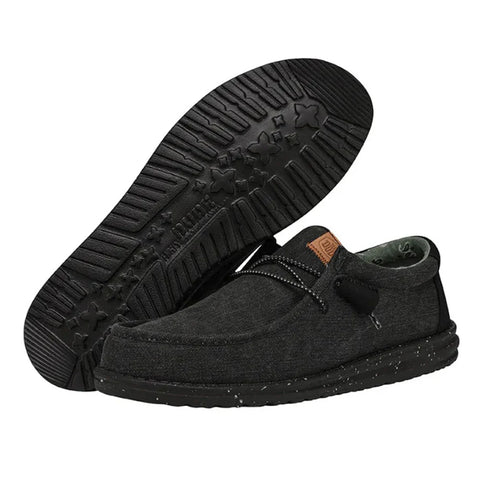 Hey Dude Men's Black Wally Washed Canvas Comfort Casual Shoes | Hey Dude In Lebanon