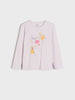 Light purple long-sleeve shirt with graphic design on a white background
