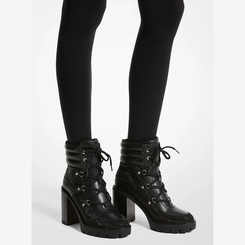 Michael Kors Women's Black Asher Crystal Embellished Heeled Boot