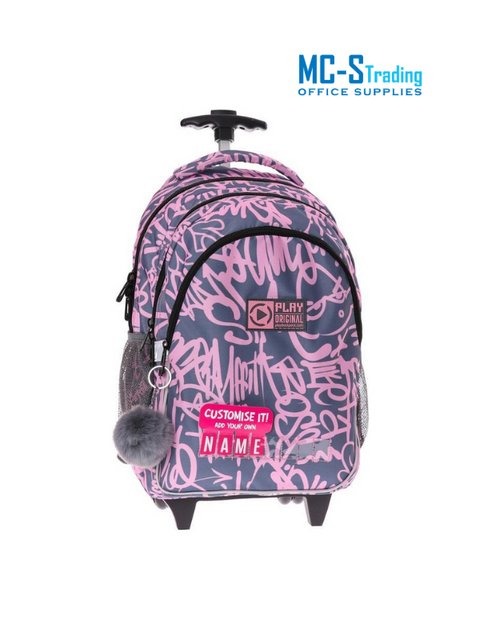 SD Girl's Gray & Pink School Trolley Bag 160306