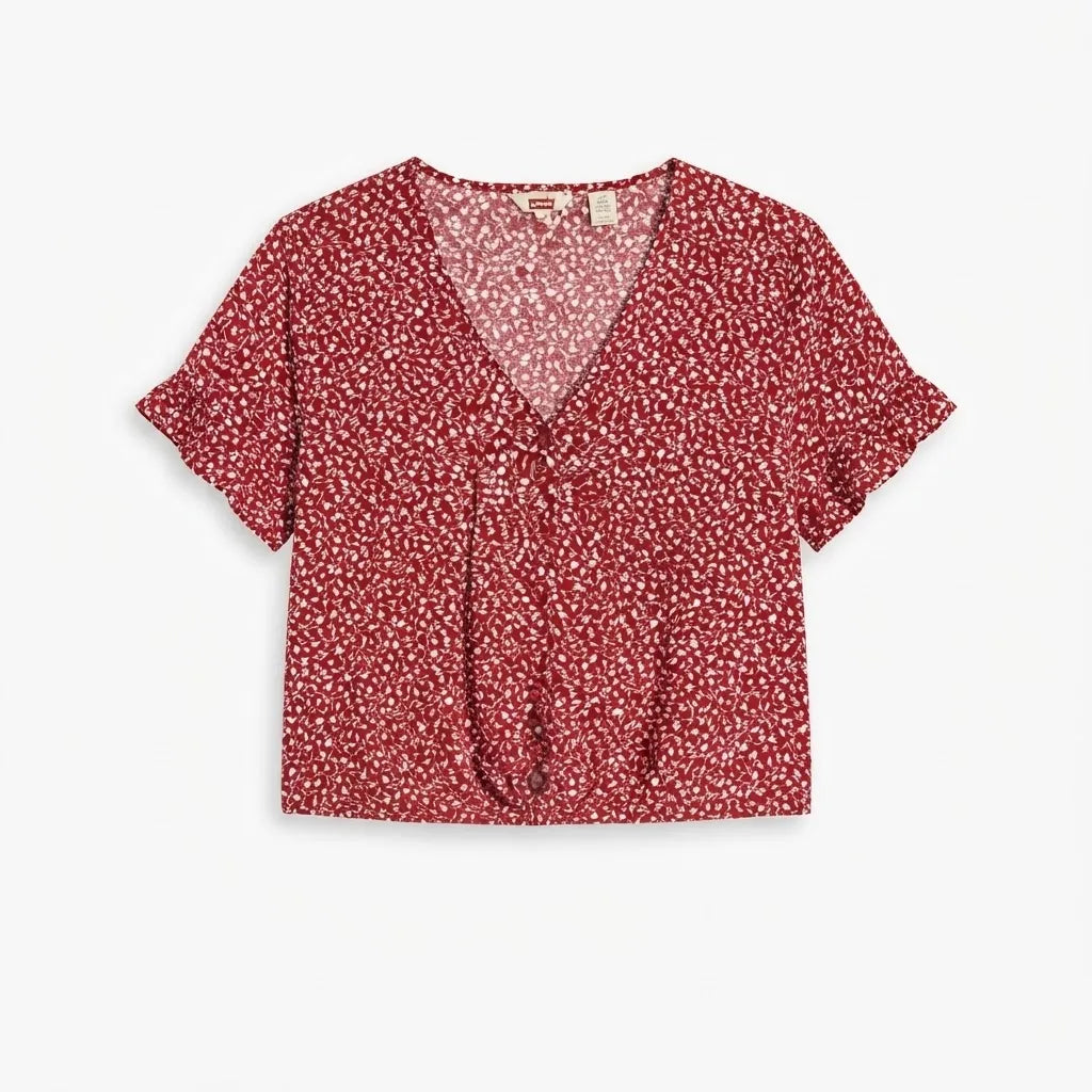 Levi'S Women's Red Floral Print Short-Sleeve Shirt